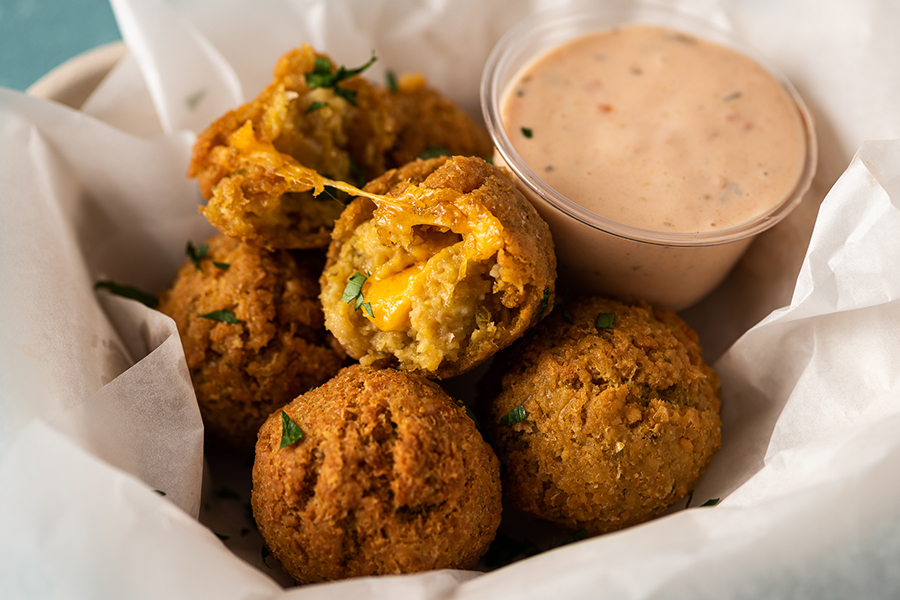 Jalapeño Cheddar Falafel with Salsa Ranch for dipping